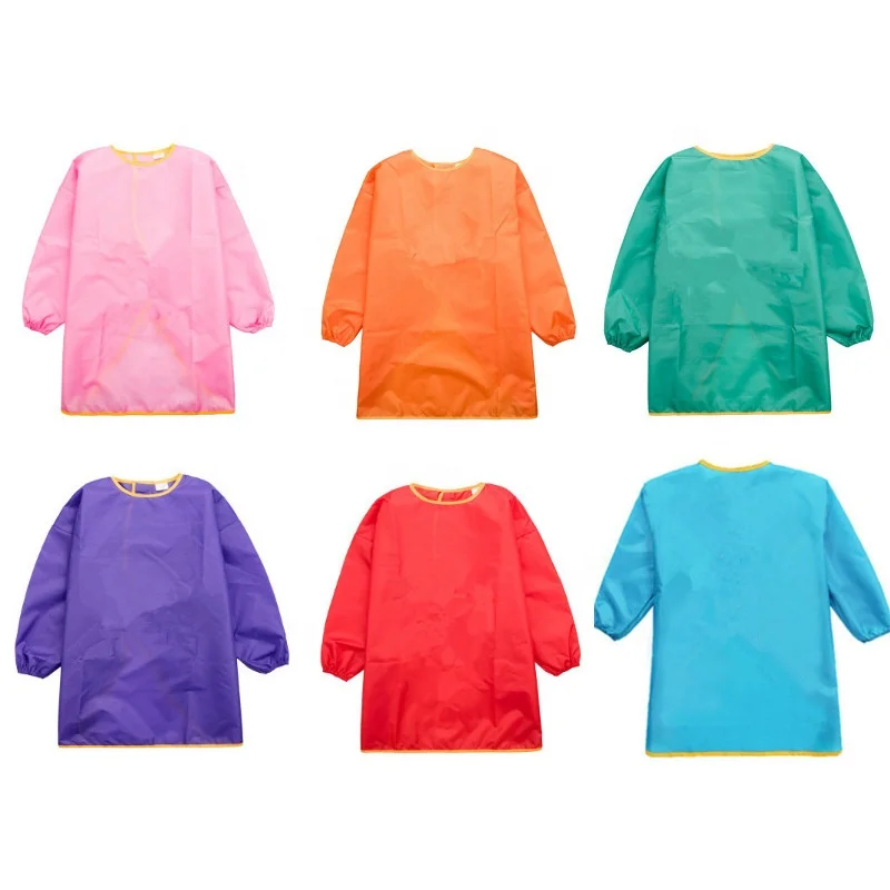 Wholesale Plain Kids Art Smock Toddler Children Painting Apron Waterproof Painting Smocks for Children of 6 Colors