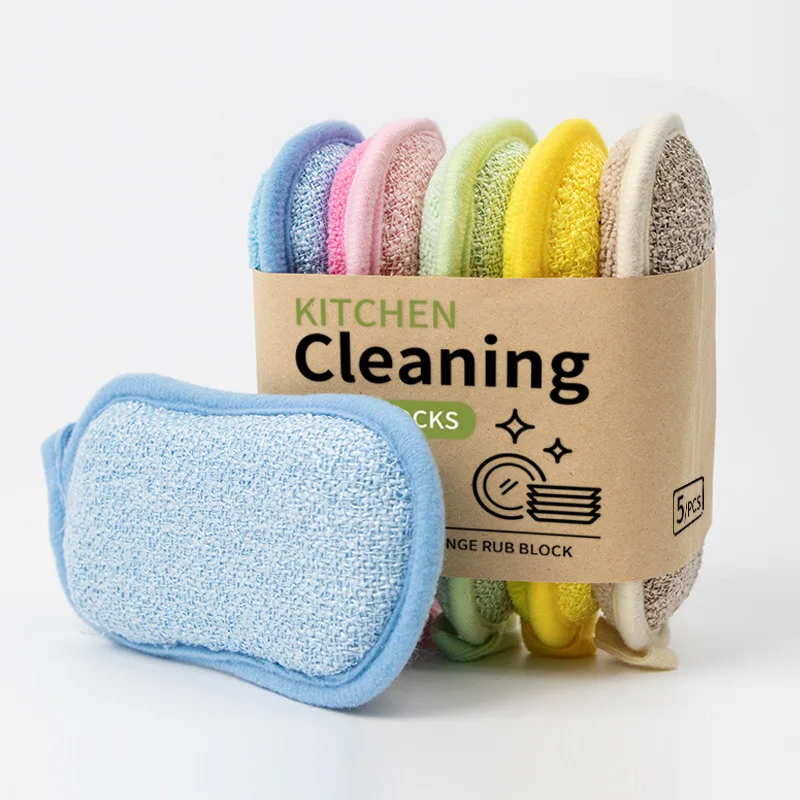 Double Sided Dishwashing Sponge Kitchen Brush Multifunctional Household Cleaning Made of Polyester