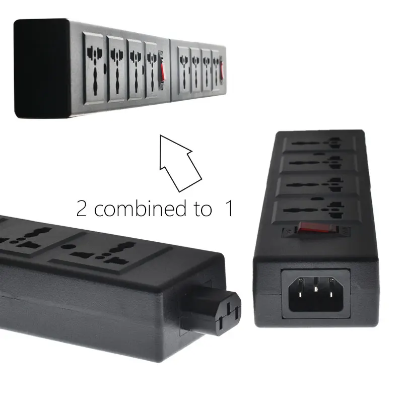 Universal Multi Plug Sockets 4 Outlet Power Strip Individual Switch Red Light Black Detachable