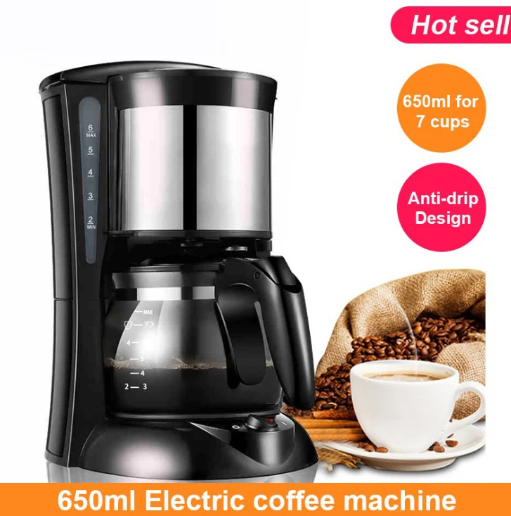 Coffe Machine Electric Drip Maker American Tea Pot 600W 0.65L Mini Home  Appliances Moka Pot Black Cafeteras De Cafe