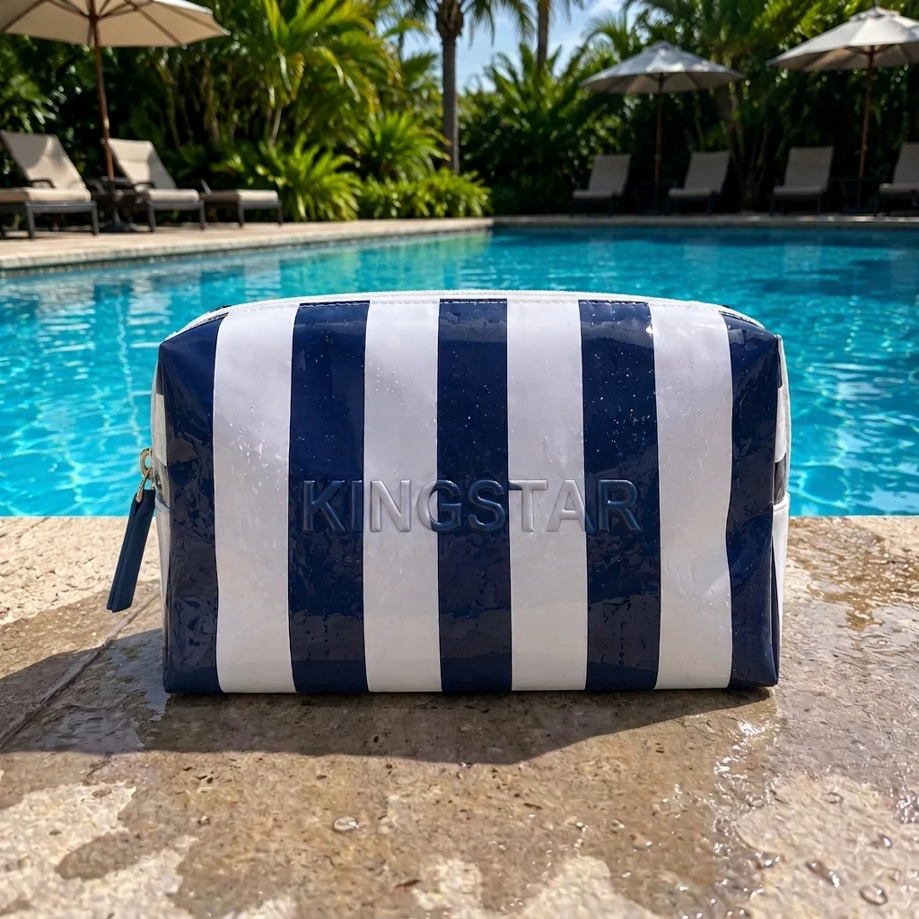 Summer Fashion Striped Makeup Bag Waterproof clear PVC Coated Cosmetic Beauty Pouch Portable Travel Toiletry Bag with Zipper