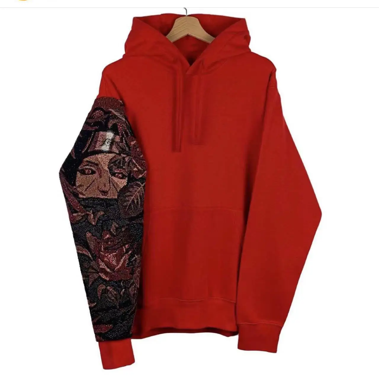 Custom Streetwear Hoodies Unisex Oversized 100% Cotton Fleece Pullover Kangaroo Pocket Woven Tapestry Cartoon Hoodie for Men gallery 12