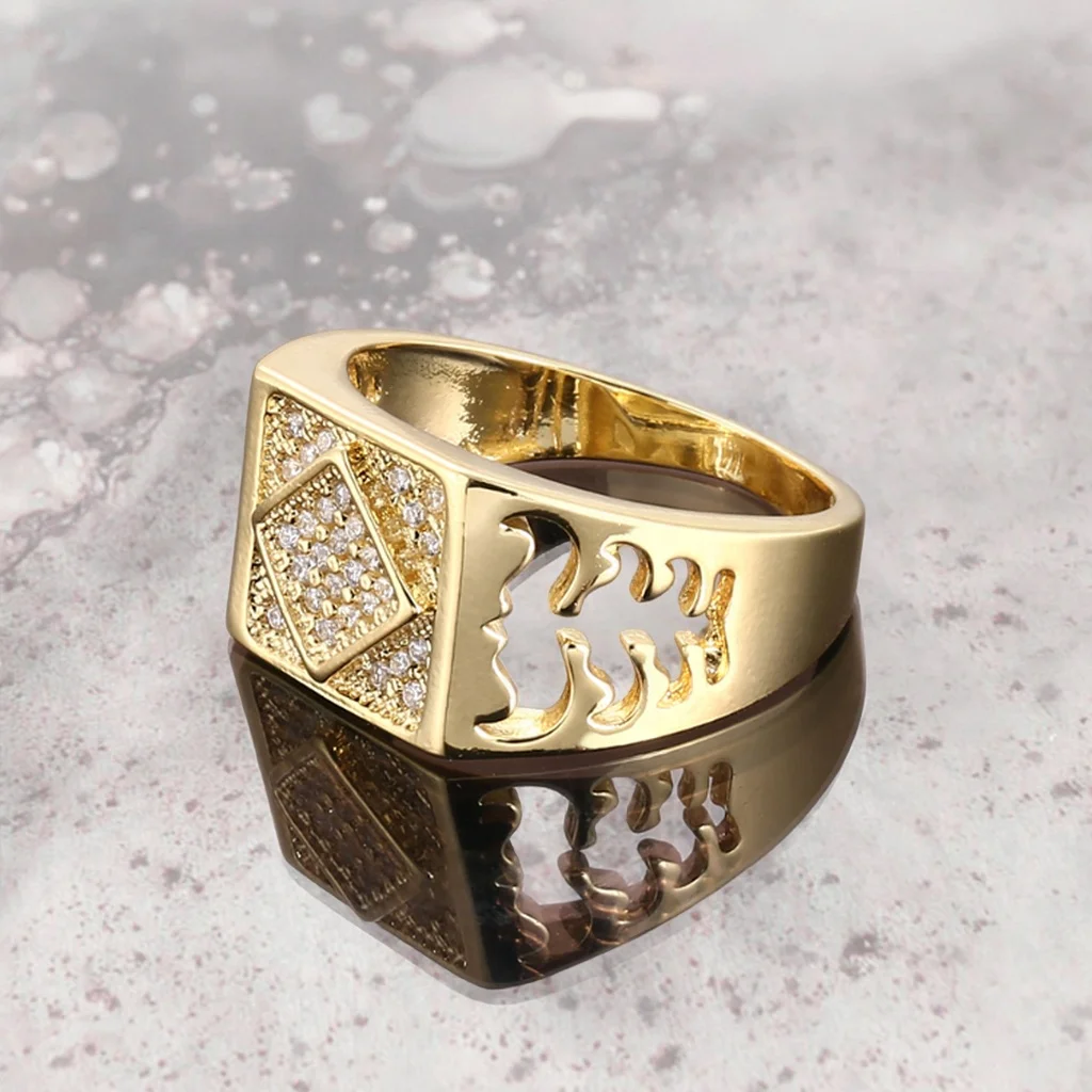 Diamond Studded Gold Ring For Men Engagement Wedding, Oem