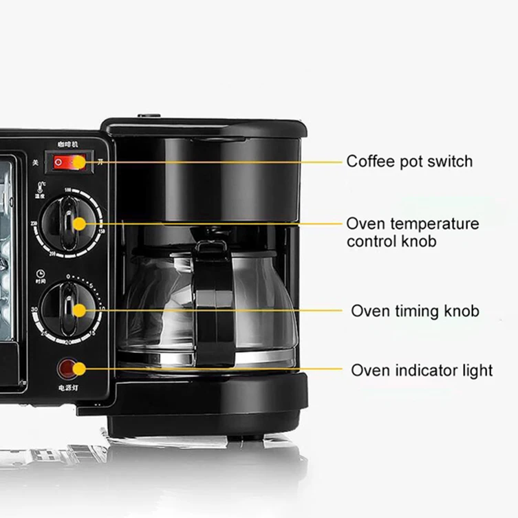 3 in 1 Breakfast Machine Coffee Maker Oven Toaster Oven 3 in 1