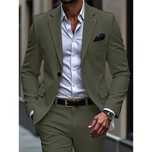 2-Piece Fashionable Green Men's Suit Single Breasted Worsted Jacket Long Pants Slim Fit Business Formal Anti-Shrink Suit for Men