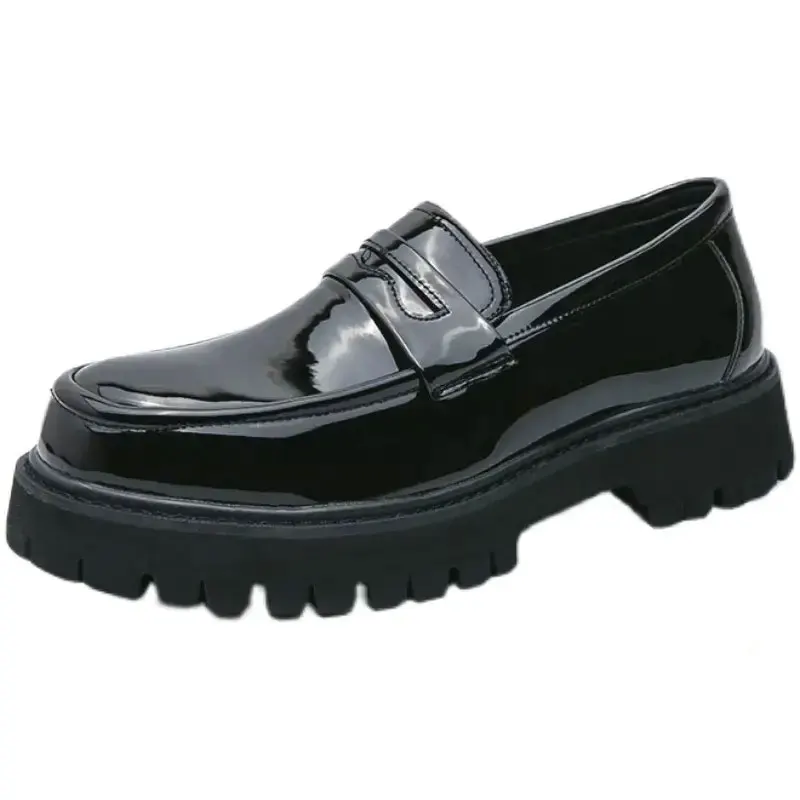Xinzirain Custom Classic Round Toe Men Non-Slip Thick Sole Patent Leather Chunky Loafers Dress Derby Shoes