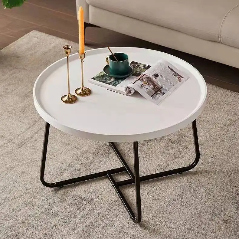 Nordic MDF Board Nesting Round Center Table Living Room Furniture Mesas De Centro Tea Table Metal Base Wooden Round Coffee Table