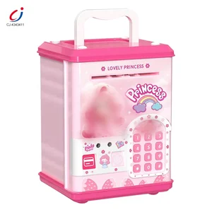 Chengji pink Piggy Banks Kids Electronic Multifunctional Simulated Swiping Card Fingerprint Password Unlock Smart Atm Piggy Bank
