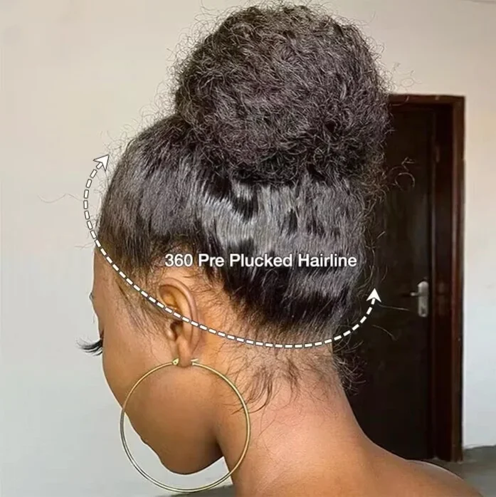 Hidden Strap Snug Fit 360 Pre Cut Lace Front Glueless Human Hair Wig with Drawstring Invisid Strap Raw Hair 360 Wig Without Glue