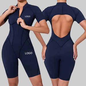 2026 Hot Sale Nylon Spandex Women Backless Zipper Front Body Shaping Quick Dry Yoga Bodysuit for Gym Fitness Workout Wear