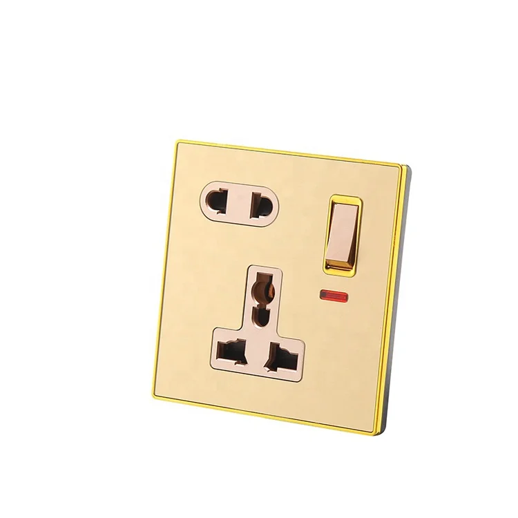 Universal 5 Pin Switched Electric Power 13A/220V-250V Socket Light Wall Plug Socket With Indicator Light