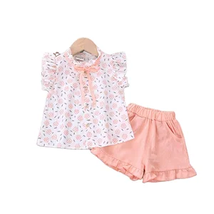 2019 Wholesale Cheap Comfortable Printed Bow Ruffled Ruffle Short Sleeves Kids Clothing Children Clothes in Hot Selling