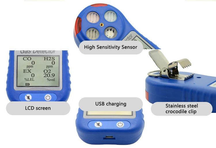 Multi Gas Detector with CE ATEX Certificate CO H2S O2 CH4 Detector