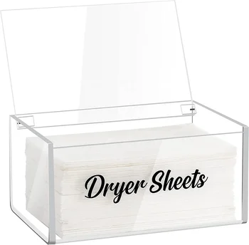 High transparency  Clear Dryer Sheet Holder Acrylic Dryer Sheet Dispenser with Hinged Lid