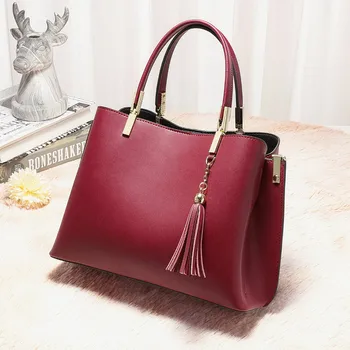 Top selling fashion style italian leather handbag oem lady Elegance hand bag tassel purses handbags ladies
