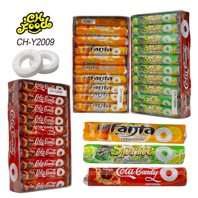OEM and Wholesale Halal Cheap Soda Flavor Cola Orange Lemon Roll Tablet Pressed Candy Sweets