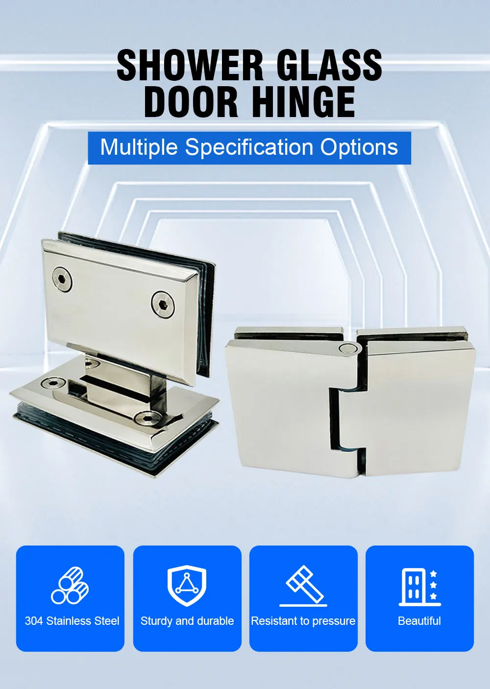 90 Degree Stainless Steel Glass Mount Shower Hinge Curved Glass Door