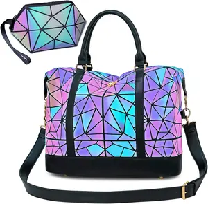 Geometric Luminous Makeup Bag Travel Weekender Bag Carry on Tote Overnight Duffel for Women