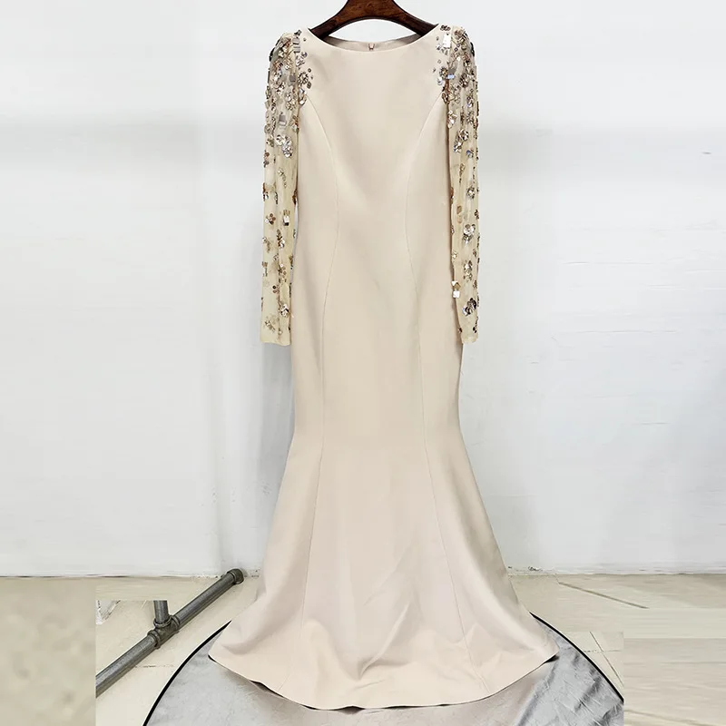 In Stock Celebrity Formal Empire Waist Evening Gown Long Dress 2026 New Mesh Patchwork Heavy Beading Rhinestone Slim Fit