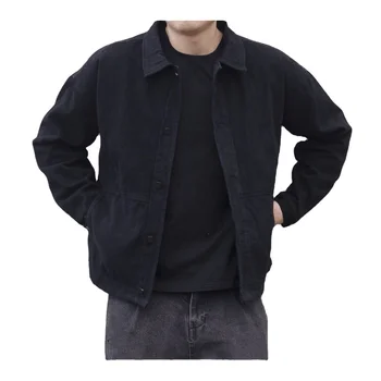 Wholesale custom high quality autumn thin men's denim jacket black simple loose tooling men's jacket