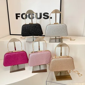 New Glittery Vintage Evening Bag for Women Shiny Clutch Purse Design Shoulder Bags with Metal Handle