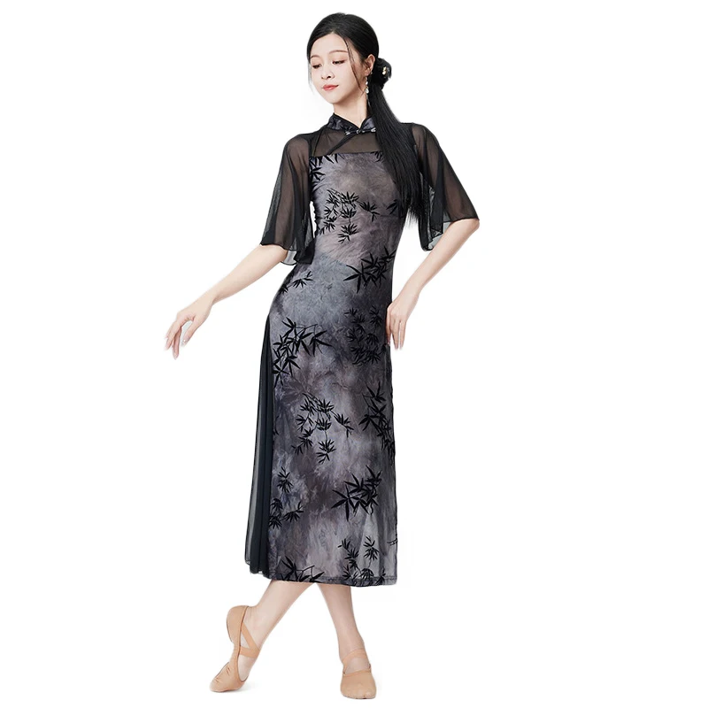 Elegant High Openings Thin Yarn Flying Sleeves Chinese Style Evening Cheongsam Long Dress