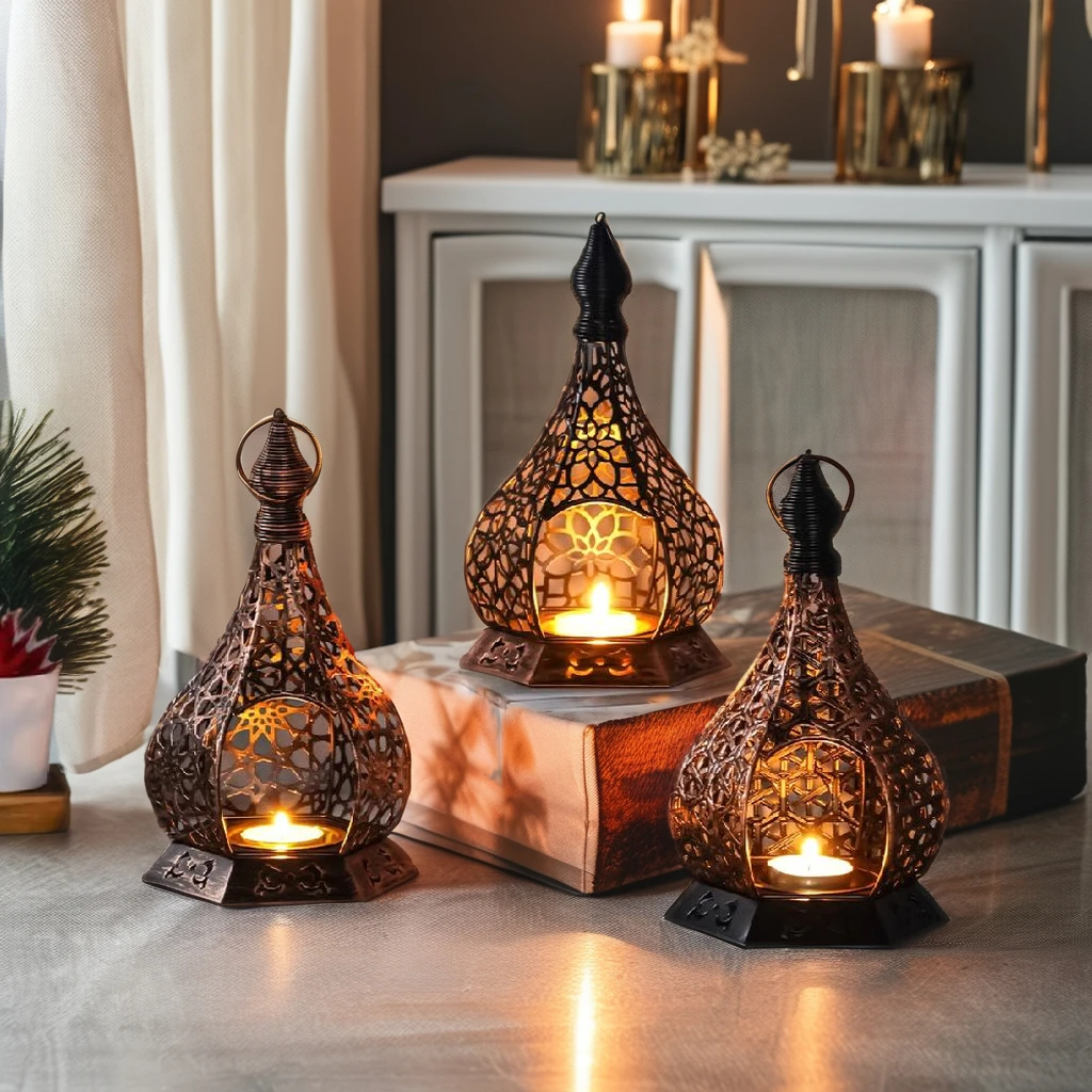 Moroccan-Style Religious Candle Lantern Unique Ethnic Metal Candle Holder for Christmas Home Decoration Spiritual Homes