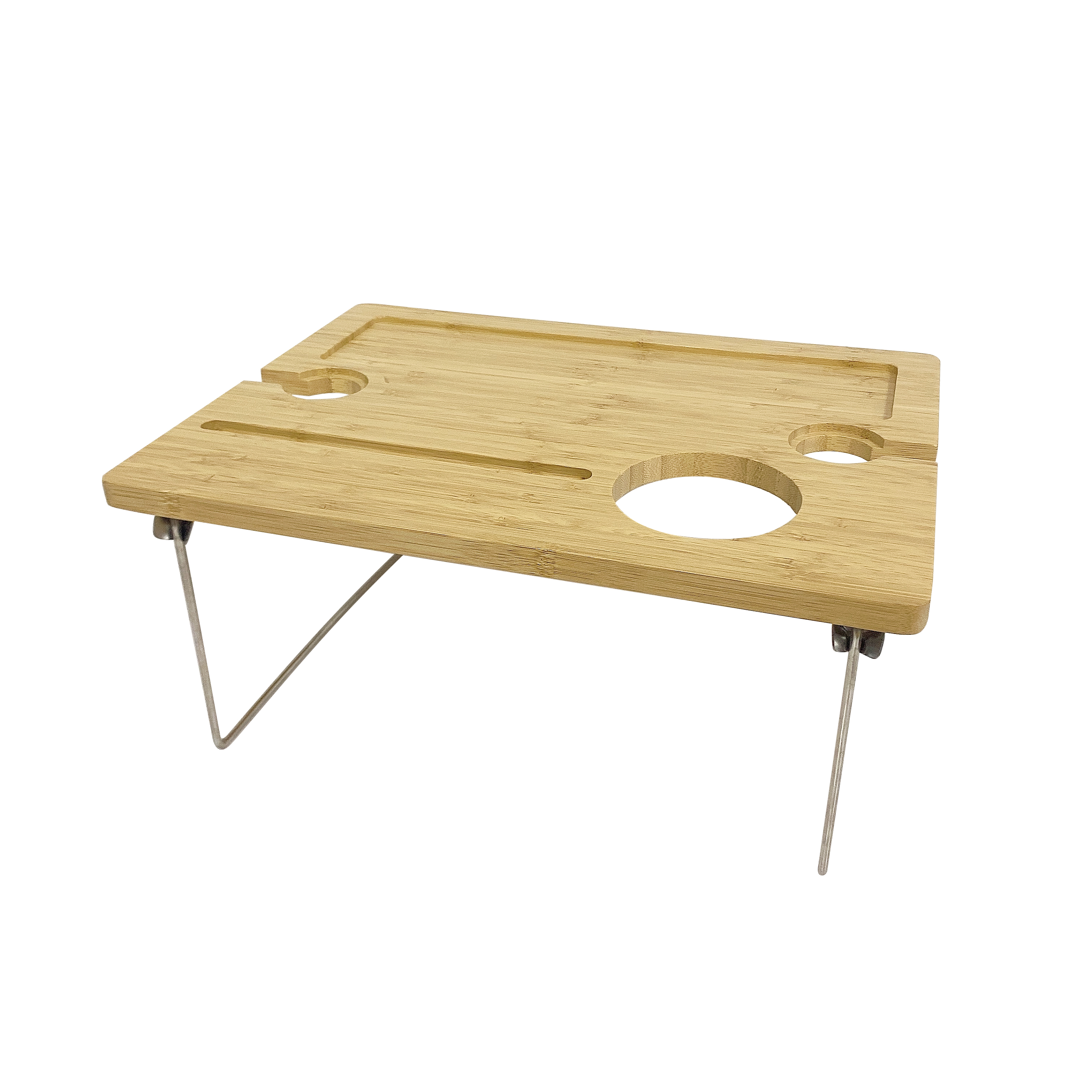 Outdoor Portable Bamboo Wooden Picnic Wine Eating Table Folding Wine Table With Bottle Glass Holder