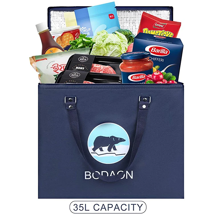 Eco Friendly Insulated Reusable Large Capacity Shopping Thermal Insulation Cooler Bag Blue Cooler Bag Food Green Box 10000