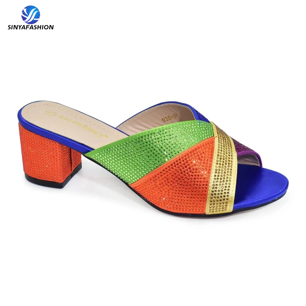 Chaussons tendance bleu royal à prix avantageux, sandales à strass,  chaussures à talons hauts pour femmes