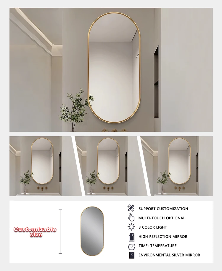 product custom oval aluminum frame mirror luxury wall mounted mirror decorative mirror for bathroom commercial-7