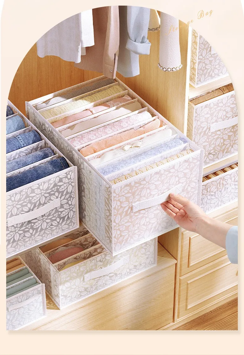 Whosale Home Organizer Jeans Closet Clothes Mesh Separation Box Drawer Divider Can Washed foldable underwear pants storage box