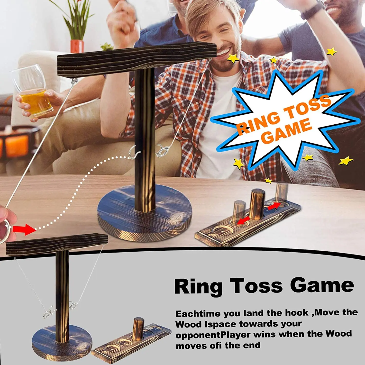 and Drinking Parties Round JAEZZIY Ring Toss Games for Adults and Kids Handmade Wooden Hooks Interactive Fast-Paced Games for Bars Handheld Board Game with Ladder Bundle 