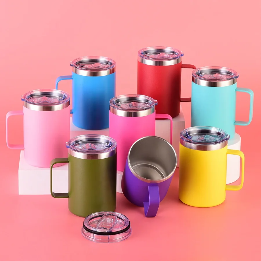 16 унций 480 мл креативная уникальная нагревательная металлическая Роскошная кофейная чашка с ручкой и соломой