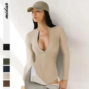 2026 Hot Sale European American Women's Clothing Jumpsuit Tight Knitted Sweater One-piece All-match Zipper Top Full-Length