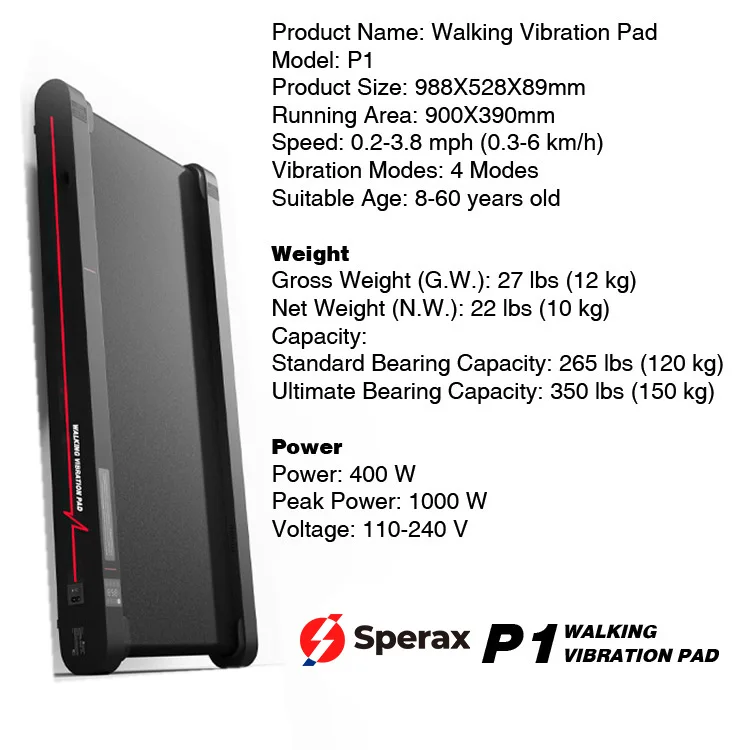 P1 High Quality Multifunctional Foldable Walking Pad Vibration Treadmill Home Use Electric LED Screen Display Test Running