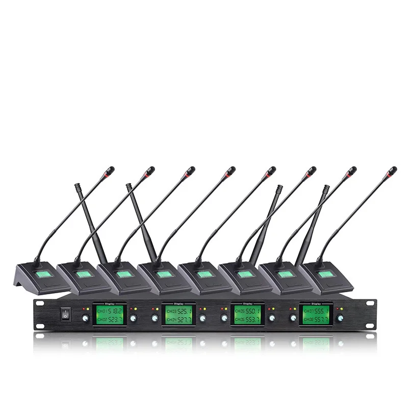 XTUGA Professional 8-Channel UHF System Wireless Dynamic Microphone for Conference Use