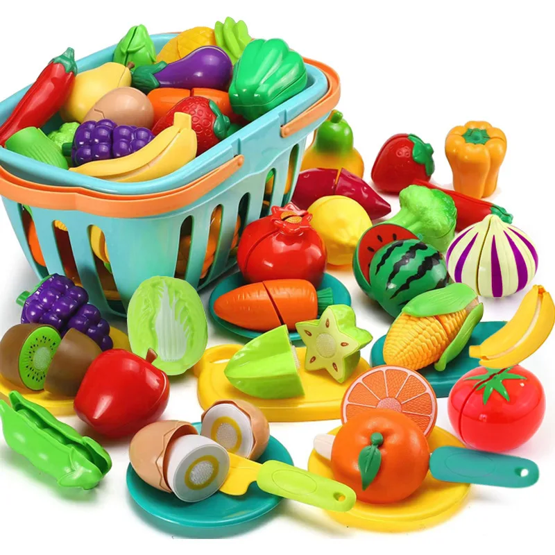Chopping Board Storage Basket With Plastic Pretend Play Food Set Simulation  Kitchen Cutting Fruit Vegetable Toy for Toddlers