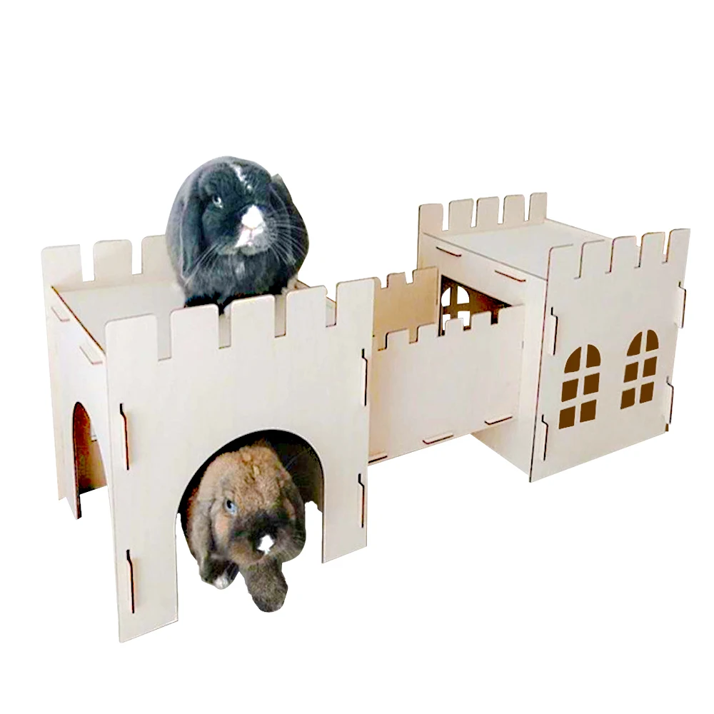 Assembly Plywood Wooden Rabbit Hide House Toy Castle With Hideaway