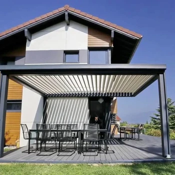 Most popular Luxury Outdoor Garden Yard Remote Controls Electric Louvre Roof Aluminum Pergola Waterproof Gazebo