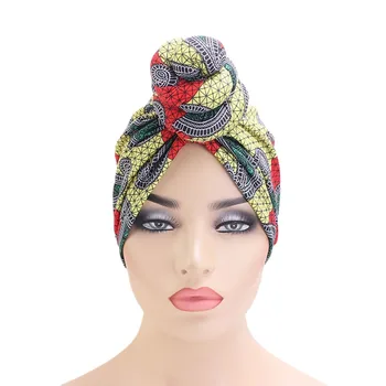 Wholesale New Printing Top Knot Style Women Twisty Cotton Turban Indian Hat African Print Turban For Women
