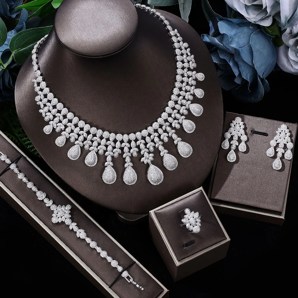 4pcs Full Jewelry Sets For Women Luxury Dubai Nigeria Cz Zirconia