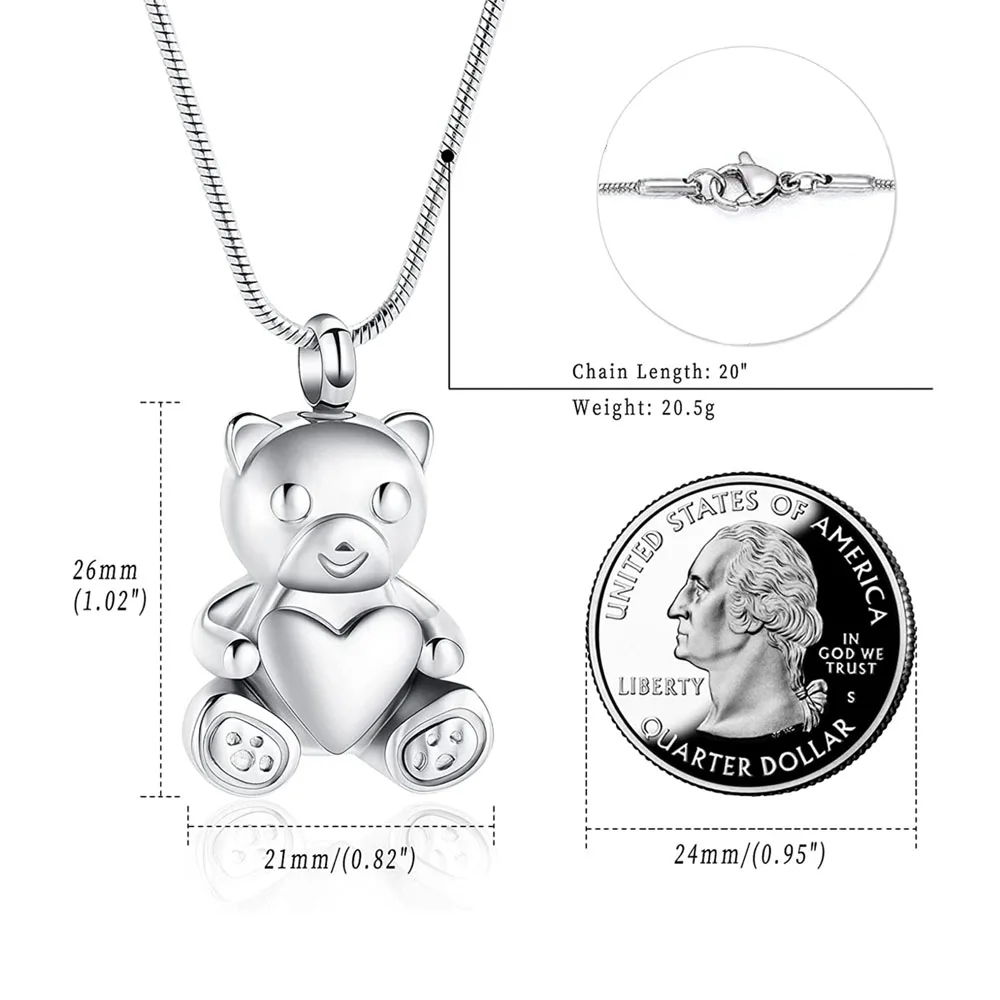 Cremation jewelry cute love bear stainless steel urn necklace to commemorate the dead relatives used for cremation funeral