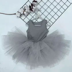 Korean New Boutique Linen Cotton Sleeveless Solid Color Baby Girls Cotton Princess Pleated Skirt Dresses Children Kids Clothing