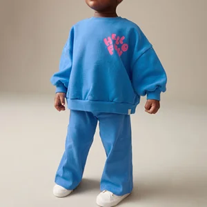 2026 Fall Autumn Winter Custom Puff Print 2Pc Sweatshirt and Wide Leg Trouser Set Two Piece Girls Clothing Sets