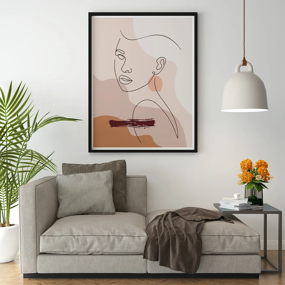 Living Room Home Decor Pretty Modern Lady Face Minimalist Abstract Line Painting Frameless Wall Art Canvas Print