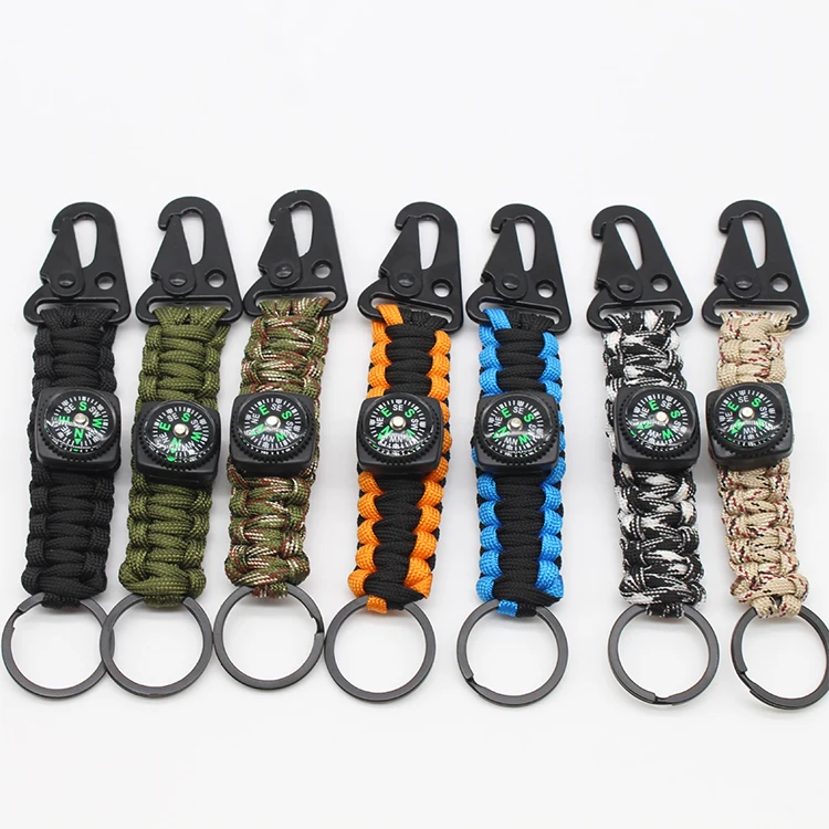 Outdoor Paracord Keychain with Carabiner and Compass