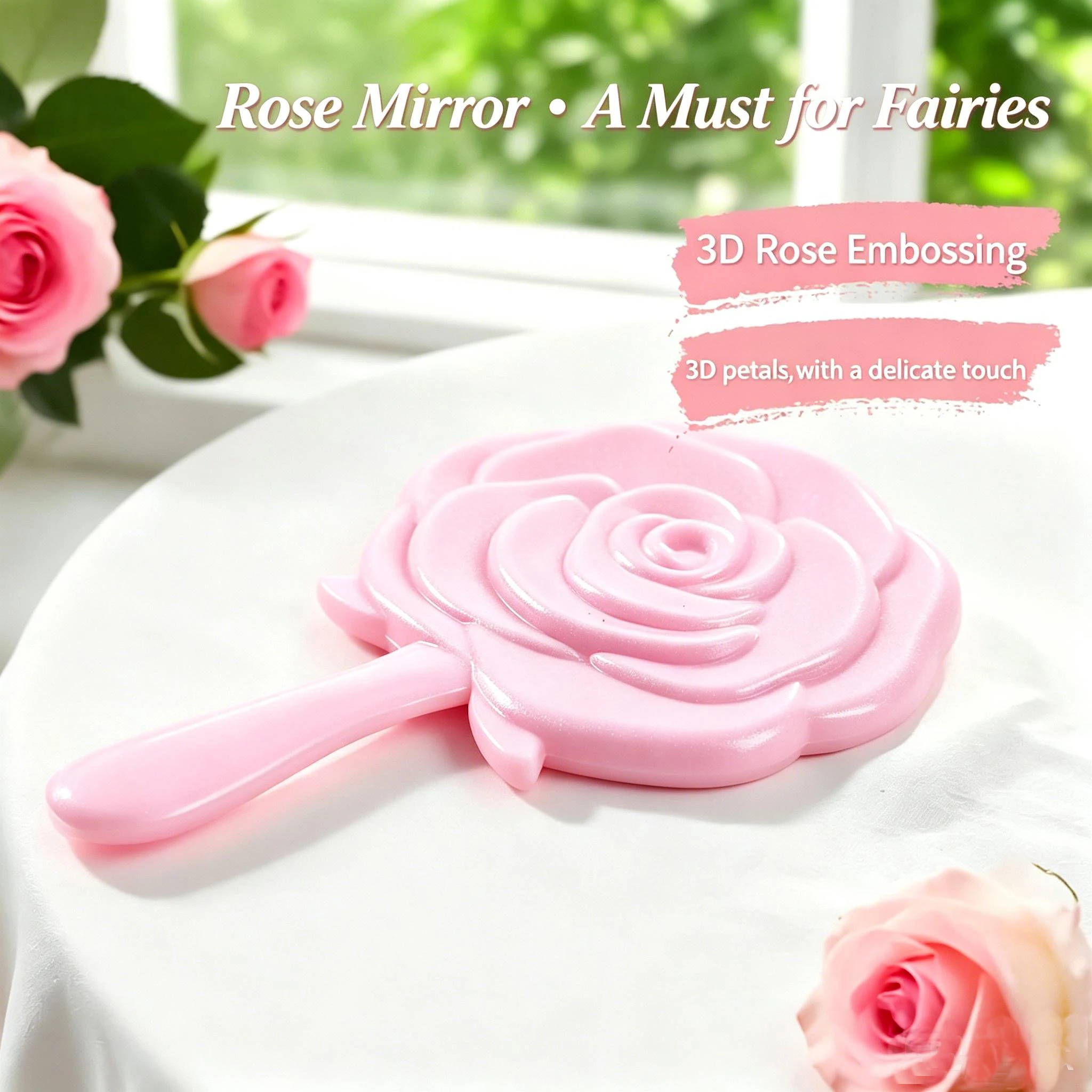 European Retro Flower Pattern Handheld Makeup Mirror, Mini Compact Rose Design Pocket Mirror, Portable Cosmetic Beauty Mirror For Daily Travel
_voghion.com