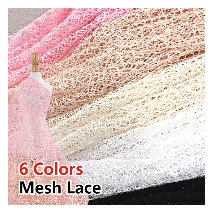 RTS 6 Colors Hollowed Out Polyester Spandex Spider Web Tulle Embroider Mesh Lace Fabric for Stage Fashion Clothing Fabric