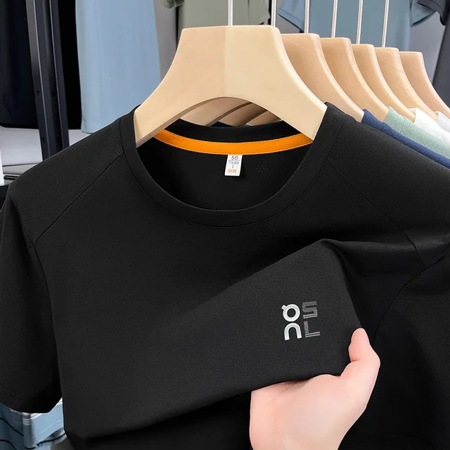 Men's Youth 2025 Summer Luxury Business Casual Non-Iron T-Shirt Breathable Light Neck Short Sleeve Solid Non-Stretch Blank